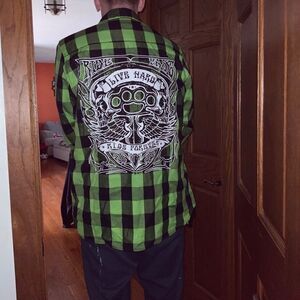 Riders Long Sleeve Flannel with Ancient Skull